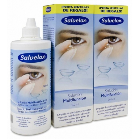 SALVELOX SOLUCION UNICA PARA LENTES DE CONTACTO BLANDAS 2 X 360 ML + PORTA LENTILLAS DE REGALO