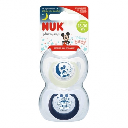 NUK STAR MICKEY NIGHT 2 CHUPETES SILICONA 18-36 MESES -BAJA-