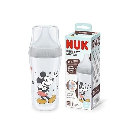 NUK PERFECT MATCH BIBERON PP TETINA SILICONA FLUJO M 260 ML WTP MICKEY GRIS