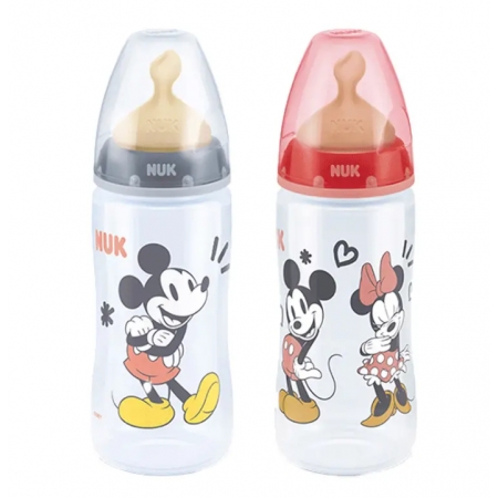 NUK FIRST CHOICE+ BIBERON MICKEY TETINA DE LATEX 0-6 M 300 ML ROSA / GRIS -BAJA-