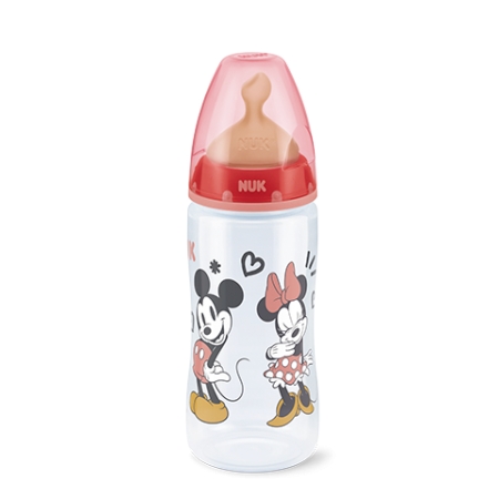NUK FIRST CHOICE+ BIBERON MICKEY TETINA DE LATEX 0-6 M 300 ML ROSA / GRIS -BAJA-