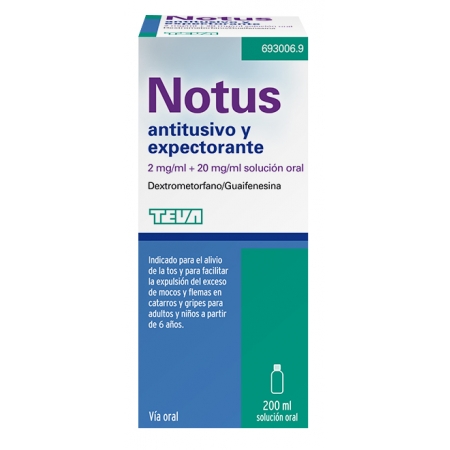 NOTUS ANTITUSIVO Y EXPECTORANTE 2 MG/ML + 20 MG/ML SOLUCION ORAL 1 FRASCO 200 ML