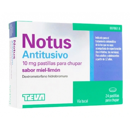 NOTUS ANTITUSIVO 10 MG 24 PASTILLAS PARA CHUPAR (SABOR MIEL Y LIMON)
