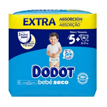 DODOT BEBE SECO PLUS 56 PAÑALES INFANTILES TALLA 5+ 12-17 KG