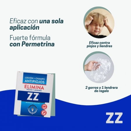 ZZ PACK ANTIPIOJOS LOCION 100 ML + CHAMPU 125 ML + REGALO DE LENDRERA Y 2 GORROS