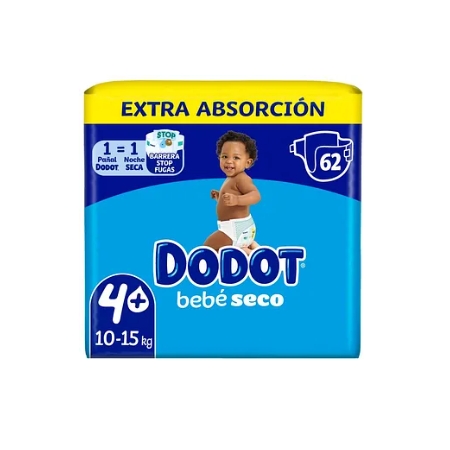 DODOT BEBE SECO EXTRA 62 PAÑALES INFANTILES TALLA 4+ 10-15 KG