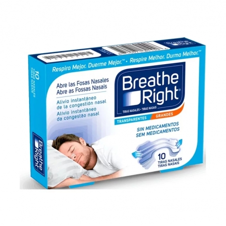 BREATHE RIGHT 10 TIRAS NASALES TRANSPARENTES GRANDE