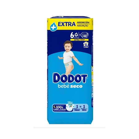 DODOT BEBE SECO EXTRA 48 PAÑALES INFANTILES TALLA 6+ 14-19 KG