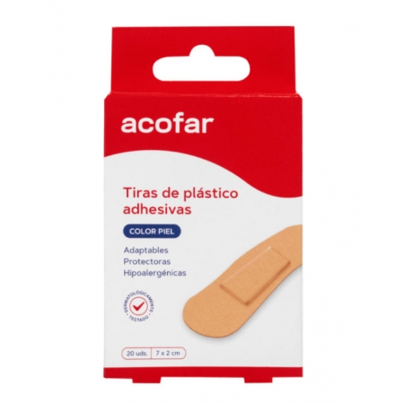 ACOFAR TIRAS ADHESIVAS PLASTICO COLOR PIEL 7 X 2 CM 12 UDS