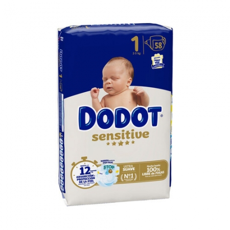 DODOT SENSITIVE 58 PAÑALES TALLA 1 2-5 KG