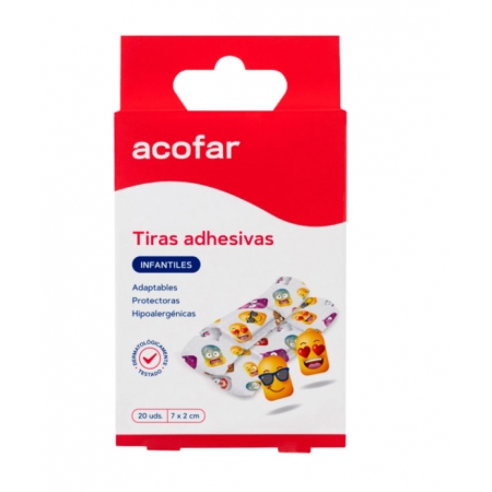 ACOFAR 20 TIRAS ADHESIVAS INFANTILES DE PLASTICO EMOJI