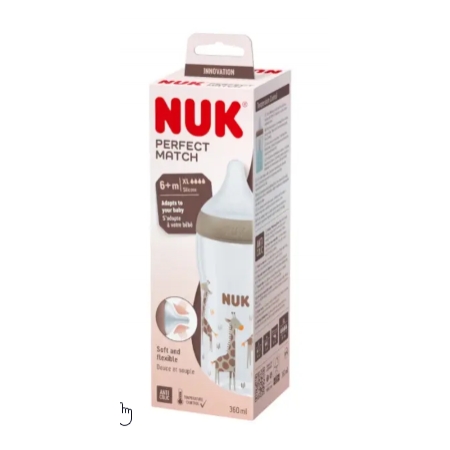 NUK PERFECT MATCH BIBERON FIRST CHOICE TETINA SILICONA FLUJO XL +6 MESES 360 ML JIRAFA