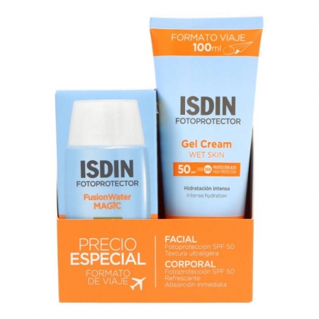 ISDIN PACK VIAJE GEL CREMA SPF50 100 ML + FUSION WATER MAGIC SPF50 50 ML