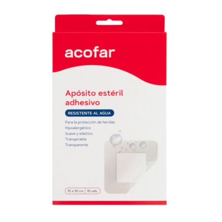 ACOFAR 10 APOSITOS ADHESIVOS RESISTENTES AL AGUA 15 CM X 10 CM