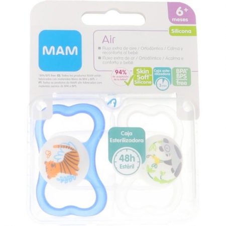 MAM AIR CHUPETE SILICONA 6+ PACK DOBLE AZUL