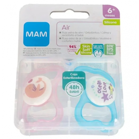MAM AIR CHUPETE SILICONA 6+ PACK DOBLE AZUL