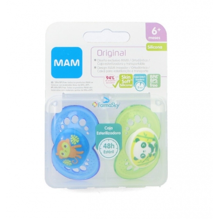 MAM ORIGINAL CHUPETE SILICONA + 6 M PACK DOBLE AZUL