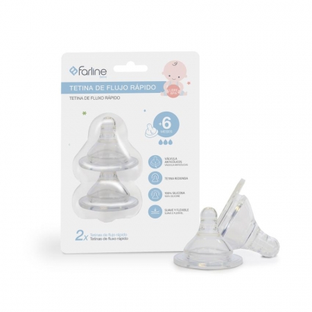 FARLINE BEBE 2 TETINAS SILICONA FLUJO RAPIDO