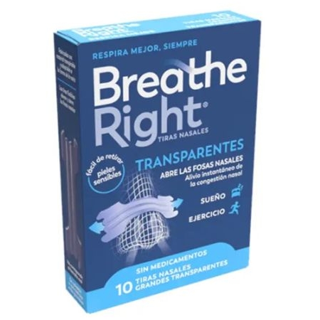 BREATHE RIGHT 10 TIRAS NASALES TRANSPARENTES GRANDE