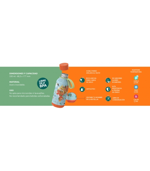 Quokka Kids Solid Zebras – Bottiglia Termica Acciaio Inox 330ml Con Gancio – Senza BPA