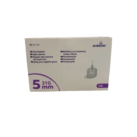 AGUJAS ESTERILES BD PARA PLUMAS 100 UNIDADES 31 G (5 MM X 0,25 MM)