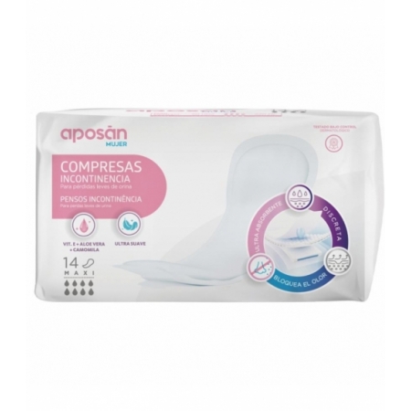 COMPRESA INCONTINENCIA ORINA LEVES APOSAN MUJER MAXI 14 UNIDADES