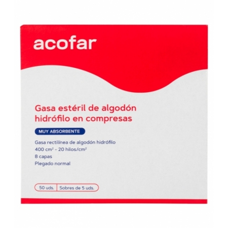 ACOFAR GASA ESTERIL ALGODON HIDROFILO COMPRESAS 10 SOBRES 5 UNIDADES