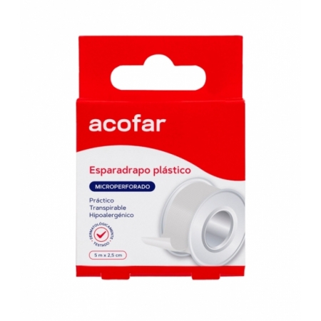 ACOFAR ESPARADRAPO MICROPERFORADO PLASTICO 1 UNIDAD 5 M X 2,5 CM COLOR BLANCO