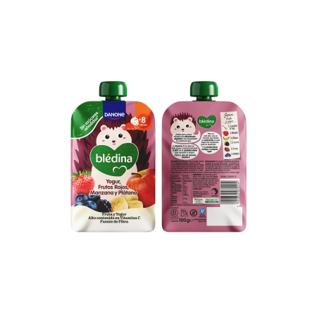 BLEDINA POUCH YOGUR FRUTOS ROJOS MANZANA Y PLATANO 100 G