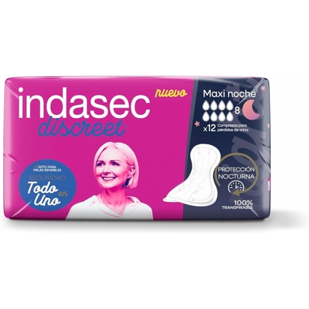 INDASEC DISCREET MAXI NOCHE 12 COMPRESAS PERDIDAS LEVES