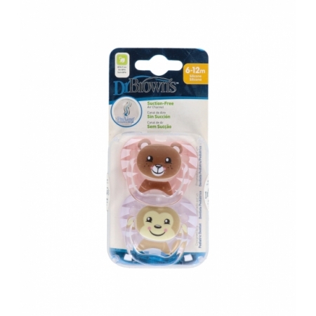 DR BROWN´S CHUPETE SILICONA SIN SUCCION ANIMALES ROSA 6-12 M T-2