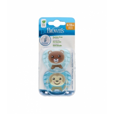 DR BROWN´S CHUPETE SILICONA SIN SUCCION ANIMALES AZUL 6-12 M T-2