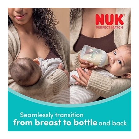 NUK PERFECT MATCH PACK 2 BIBERONES 3 MESES FLUJO M TETINA SILICONA 260 ML MONO