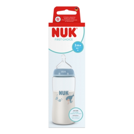 NUK FIRST CHOICE+ BIBERON 3 MESES TETINA DE SILICONA FLUJO M 300 ML COLORES SURTIDOS
