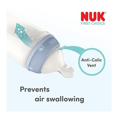NUK FIRST CHOICE+ BIBERON 3 MESES TETINA DE SILICONA FLUJO M 300 ML COLORES SURTIDOS