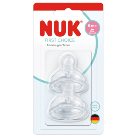 NUK FIRST CHOICE+ 2 TETINAS DE SILICONA ANATOMICA ANTICOLICO FLUJO FLOW CONTROL (6-18 MESES)