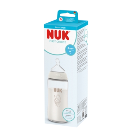 NUK FIRST CHOICE BIBERON CRISTAL TETINA SILICONA +3 MESES FLUJO M 240 ML CABALLITO DE MAR -BAJA-