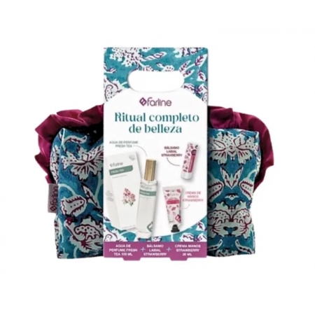 FARLINE RITUAL COMPLETO DE BELLEZA  FRESH TEA 100 ML + LABIAL STRAWBERRY +  MANOS STRAWBERRY  30 ML