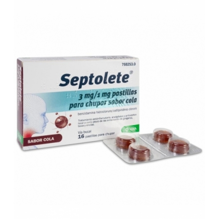 SEPTOLETE 3 MG/1 MG 16 PASTILLAS PARA CHUPAR (SABOR COLA)