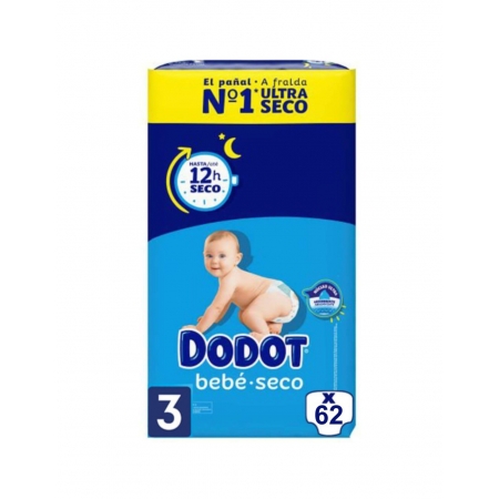 DODOT BEBE SECO (AZUL) 62 PAÑALES T-3 6-10 KG -BAJA-