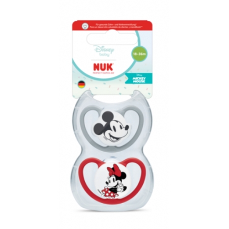 NUK PERFECT MATCH AIR MICKEY 2 CHUPETES SILICONA 18 - 36 MESES ROJO/GRIS