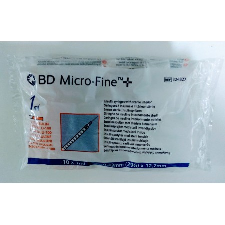 BD MICRO-FINE+ 10 JERINGAS DE INSULINA 1 ML CON AGUJA 29G (0,33 X 12,7 MM)