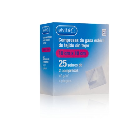 ALVITA COMPRESAS GASA ESTERIL TEJIDO SIN TEJER 25 SOBRES X 2 GASAS 10 X 10 CM